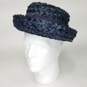 Betmar Navy Blue Straw Curled Brim New York Derby